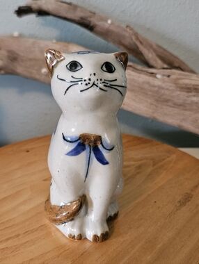 Vintage El Palomar Ken Edwards Mexican Pottery Cat Figurine Hand Painted Tonala